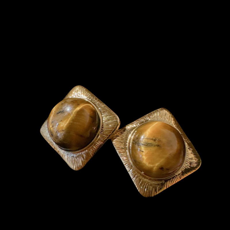 美拉德虎眼石金珠项链 新中式 镀18K金 虎眼石珍珠流苏耳环 戒指