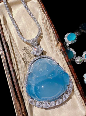 土耳其蓝玉髓富贵豆宝石手链 水灵水灵 镀18K金 水滴花朵锆石项链