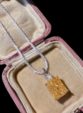 金丝雀碧玺色宝石耳环 帕帕拉恰 镀18K金 暮光黄锆石肥方项链组合