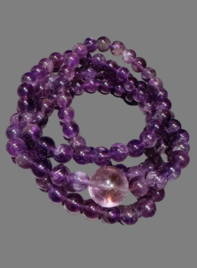 珠宝 天然乌拉圭紫水晶手链 新中式 深紫小米珠三圈盘珠手串108颗