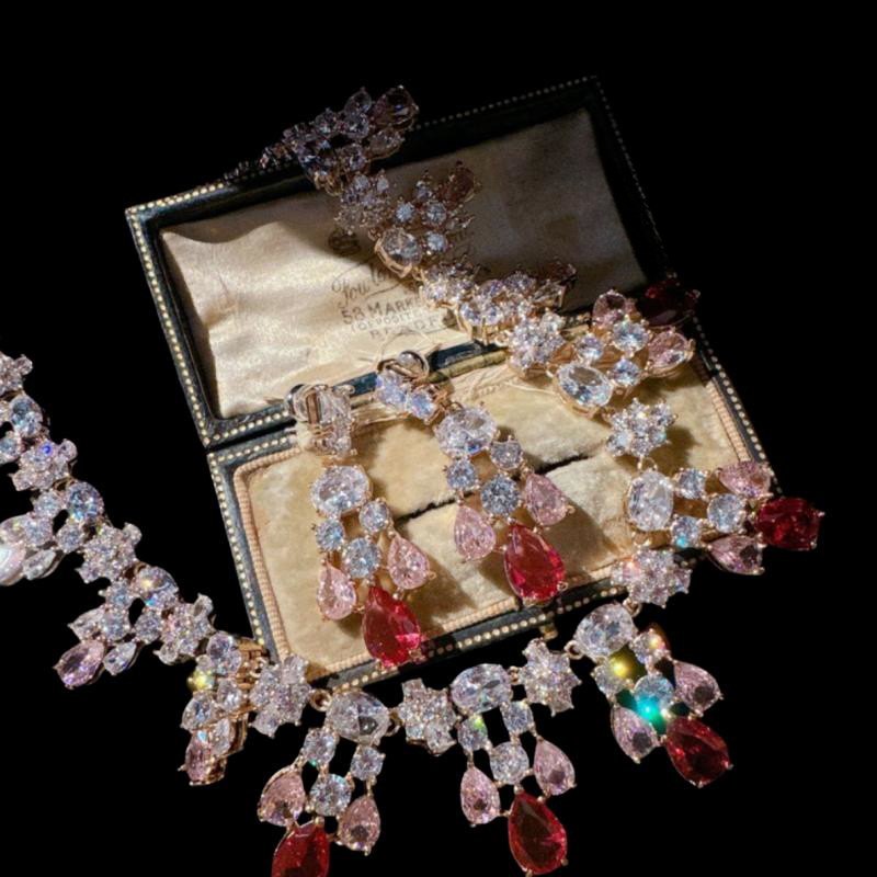 帕帕拉恰粉水滴麦穗宝石项链 奥地利宫廷 马卡龙猎豹锆石项链百搭