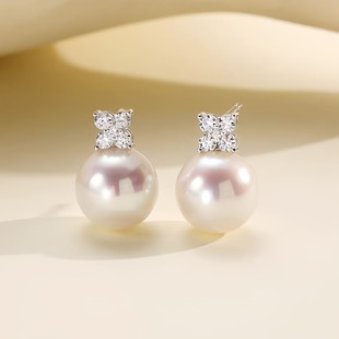 诸暨淡水珍珠耳钉女S925银四叶草耳环高级感气质百搭耳饰节日礼物