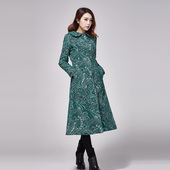 2020冬装 新款 棉服女复古文艺棉衣全棉灯芯绒印花加厚棉风衣长棉袄