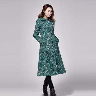 2020冬装 棉服女复古文艺棉衣全棉灯芯绒印花加厚棉风衣长棉袄 新款