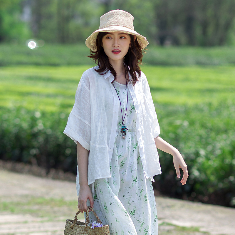 夏季薄款纯亚麻宽松衬衫女白色大码文艺百搭上衣休闲透气中袖开衫在类目 女装/女士精品, 衬衫中 - 来自Buy2taobao.com提供专业的淘宝代购服务