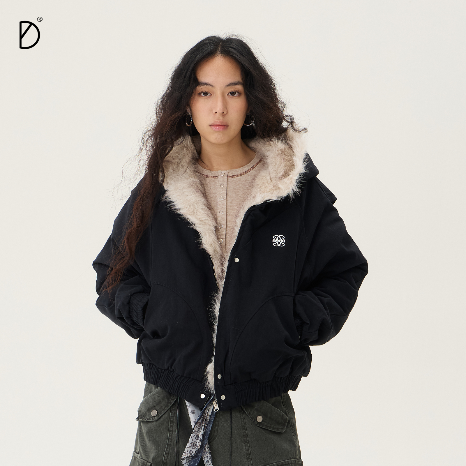 SMILE DDD座山雕棉服美式复古毛领连帽开衫宽松重磅冬季保暖外套