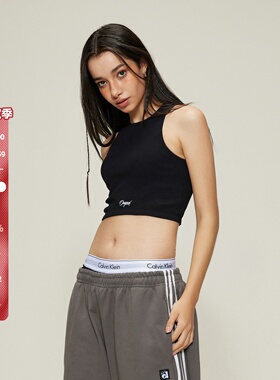 SMILE DDD工字背心罗纹运动性感内搭修身无袖刺绣美式打底上衣女