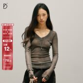 DDD修身 罩衫 美式 SMILE 辣妹慵懒网纱透视长袖 跳舞爵士薄纱上衣