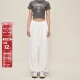奶白色薄宽松垂感束腿可调节显瘦阔腿休闲裤 SMILE DDD基础卫裤 子