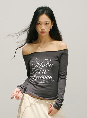 SMILE DDD花体斜肩长袖女显瘦收腰百搭高街美式街头辣妹打底小衫