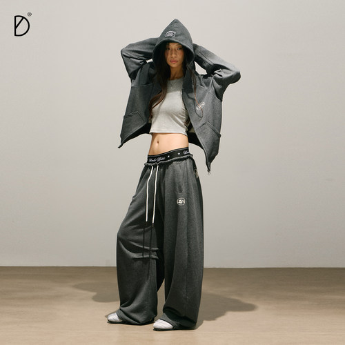 SMILE DDD双腰头套装280g美式宽松裤脚调节卫裤休闲运动开衫卫衣