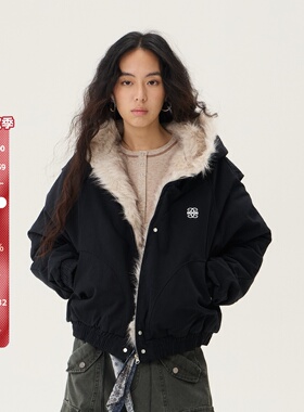 SMILE DDD座山雕棉服美式复古毛领连帽开衫宽松重磅冬季保暖外套