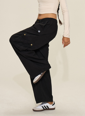 SMILE DDD口袋工装裤黑色阔腿宽松美式街头小个子显瘦辣妹休闲裤
