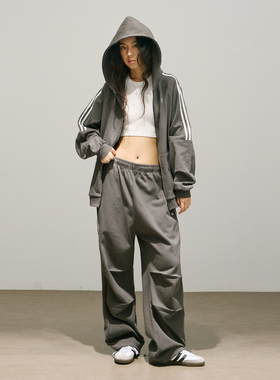 SMILE DDD条纹开衫卫衣春季新款宽松美式复古撞色卫裤女运动套装