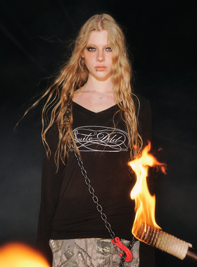 SMILEDDD【月石】V领长款长袖宽松街头辣妹跳舞爵士舞休闲上衣