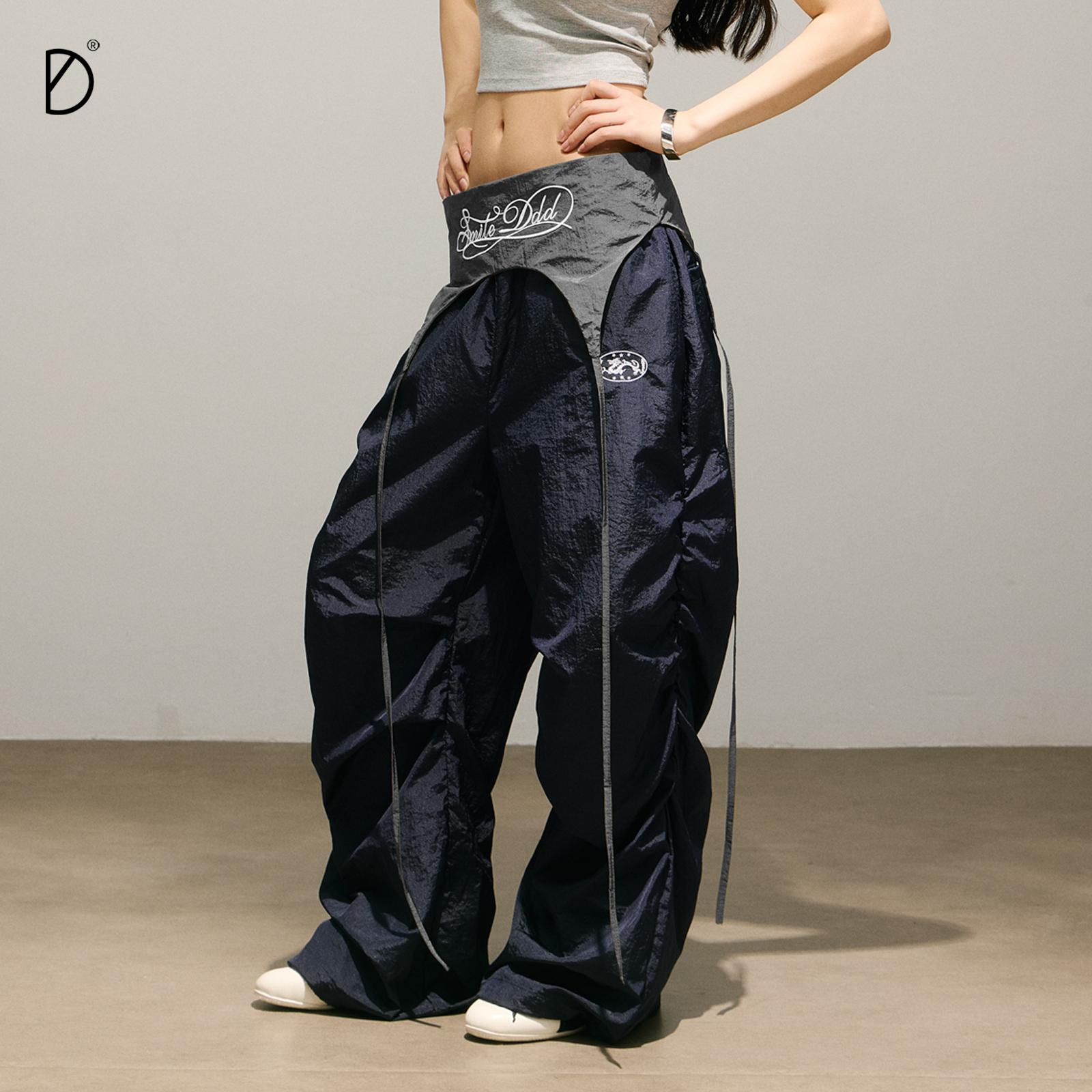 SMILE DDD褶皱纸袋裤140g轻薄透气裤脚可调节美式街头休闲运动裤