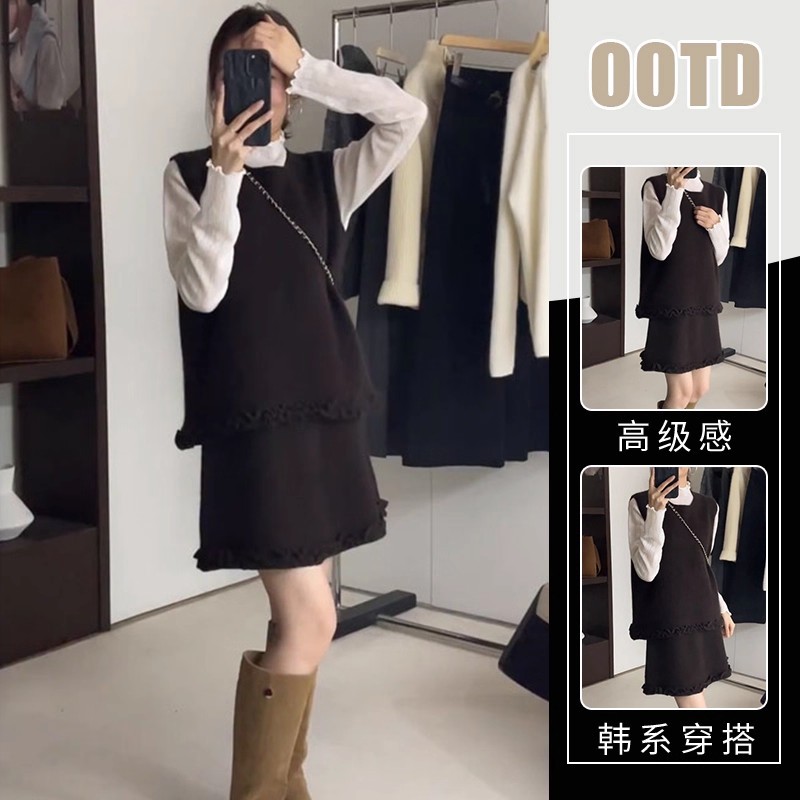 今年流行特惠单件/秋冬法式气质长袖打底衫气质马甲高腰短裙欧式