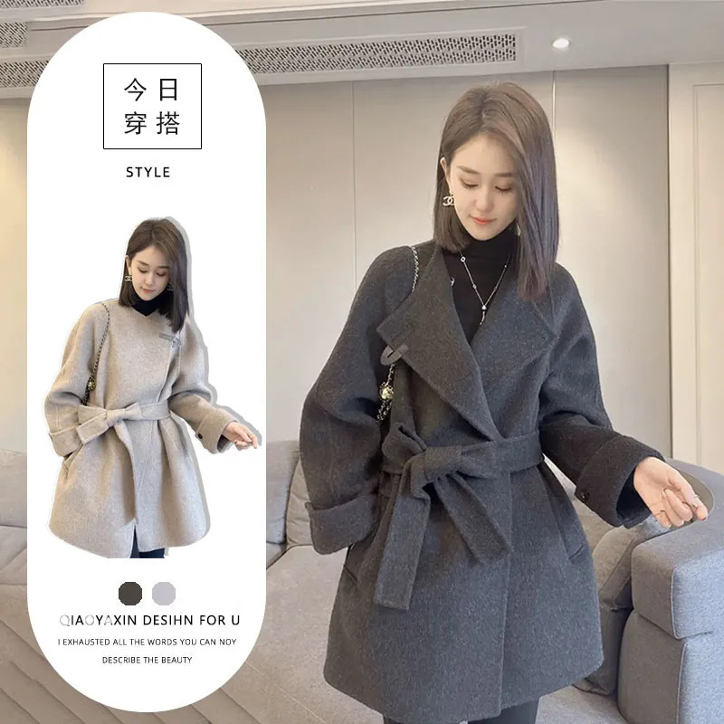 今年流行特惠韩版洋气毛呢大衣中长款气质腰带外套女秋冬2024