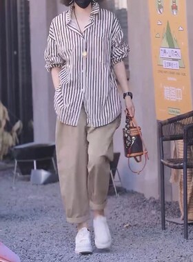 今年流行特惠23209大爱美依缘2025新款韩版简约竖条纹衬衫时尚