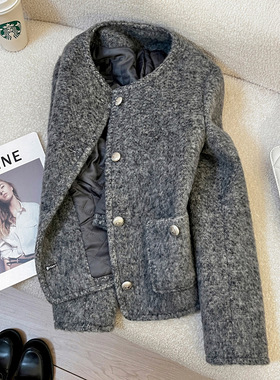 今年流行特惠高级感灰色内里夹棉小香风短外套女2025冬季新款