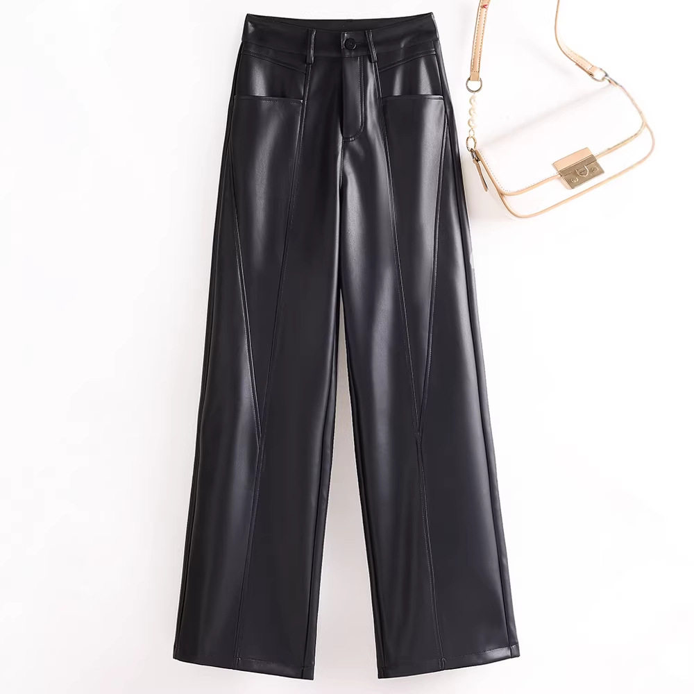 今年流行特惠海宁新款眞皮皮裤女高腰显瘦窄版阔腿裤宽松直筒,女装/女士精品,休闲裤,淘宝优惠券,粉丝福利购,淘宝优惠卷