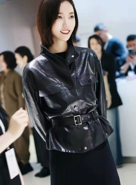 今年流行王珞丹同款皮衣女2026秋立领收腰显瘦皮夹克通勤