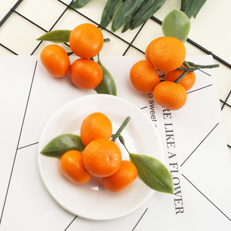 沙糖桔橘子带枝仿真水果模型