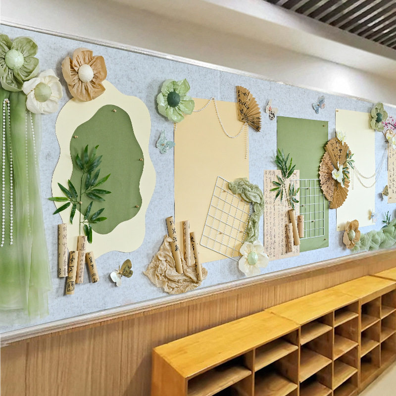 绿色系文化墙边框装饰幼儿园开学环创仿真花雪梨纸花朵黑板报班级图片
