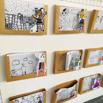 幼儿园美工区环创材料美术作品收纳盒创意展示墙教室走廊装饰材料