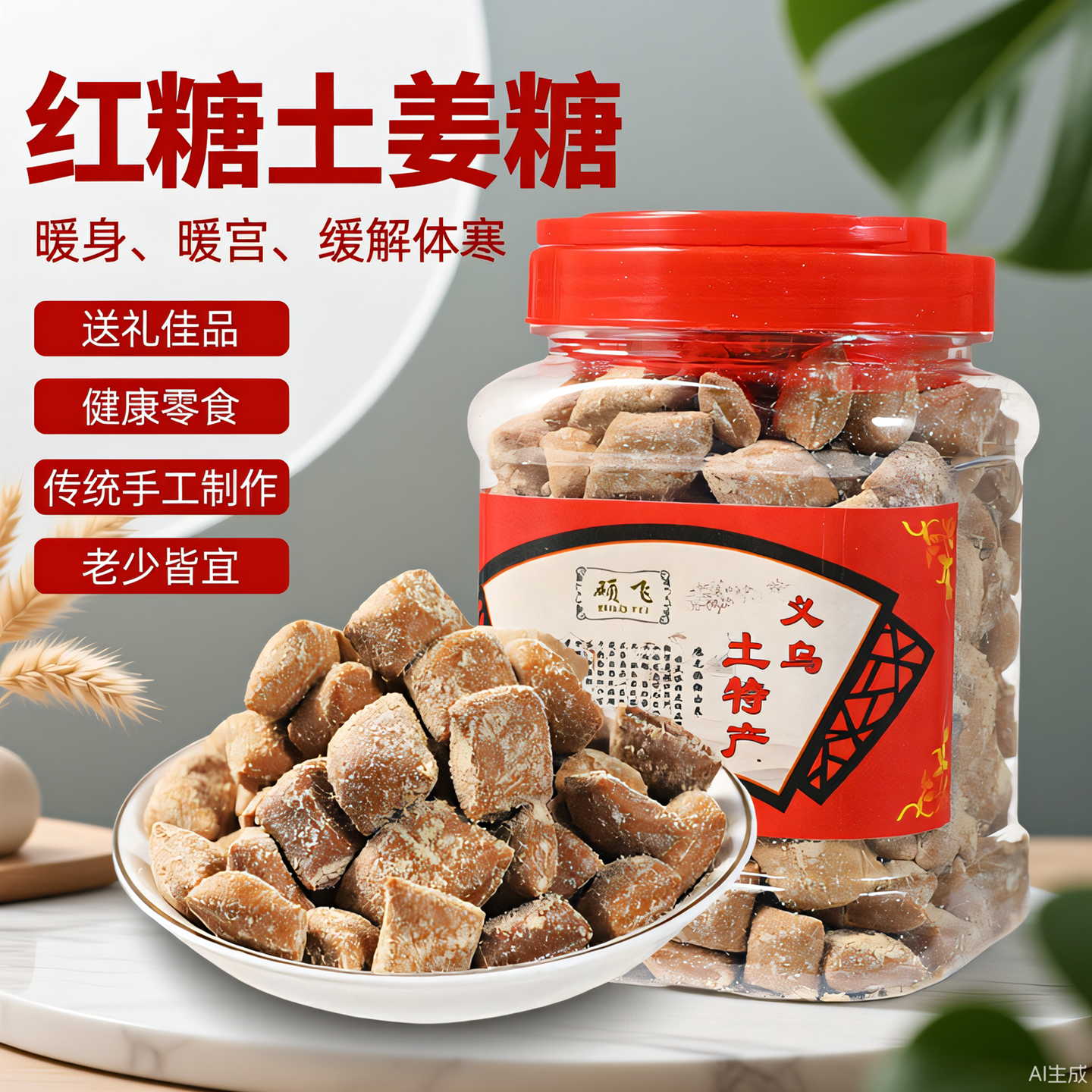 义乌红糖姜糖暖胃软糖果正宗新榨甘蔗红糖纯手工罐装土特产孕妇