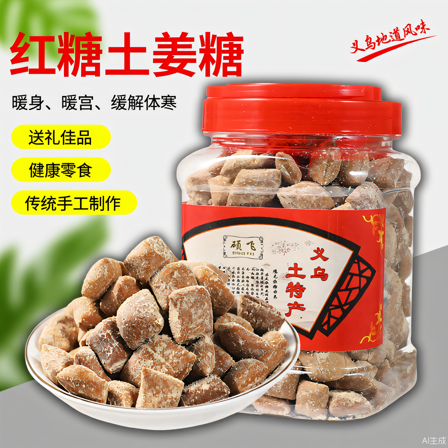 义乌红糖姜糖暖胃软糖果纯正甘蔗糖纯手工罐装土特产暖宫孕妇零食