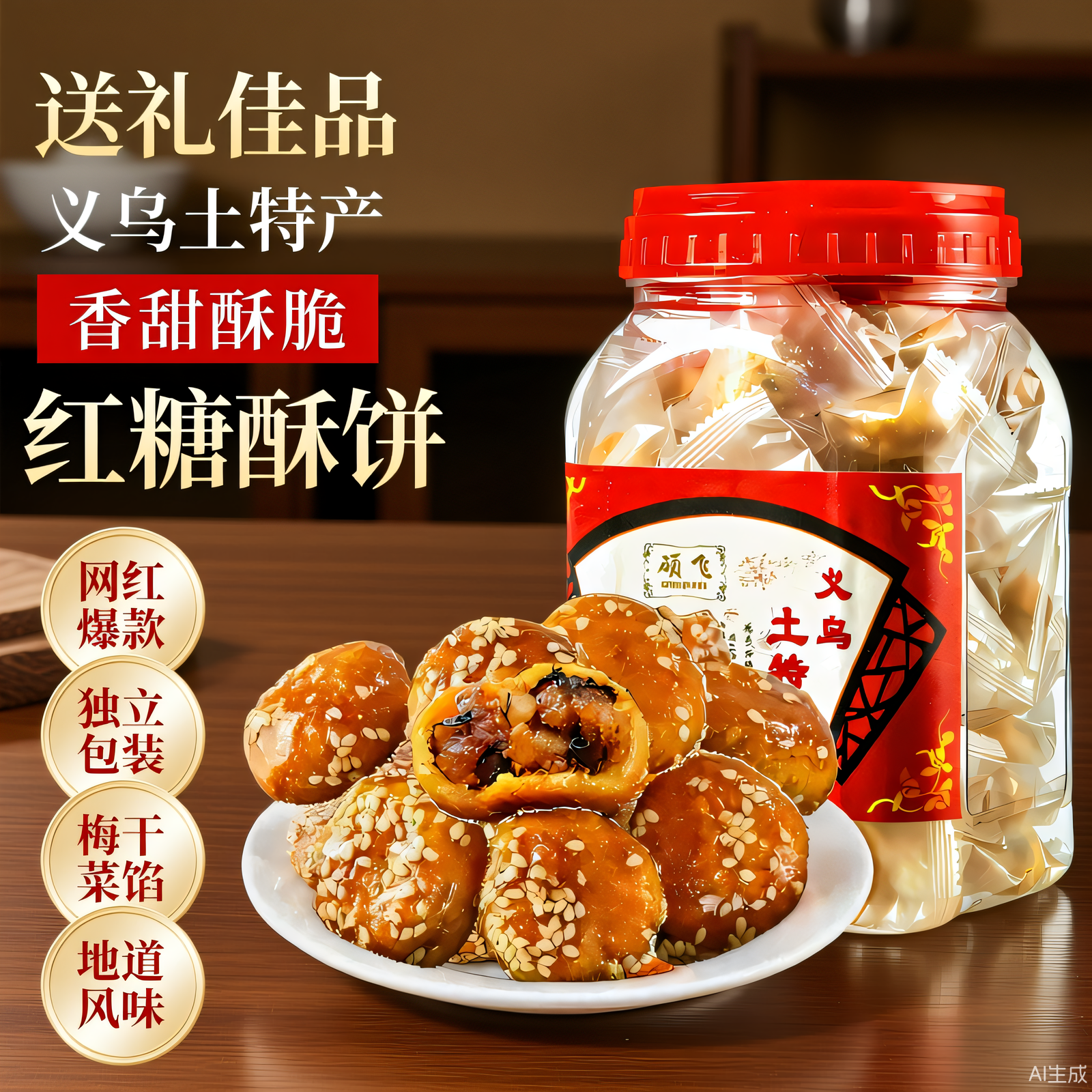 硕飞金华红糖酥饼梅干菜烧饼零食小吃糕点土特产独立包装传统食品