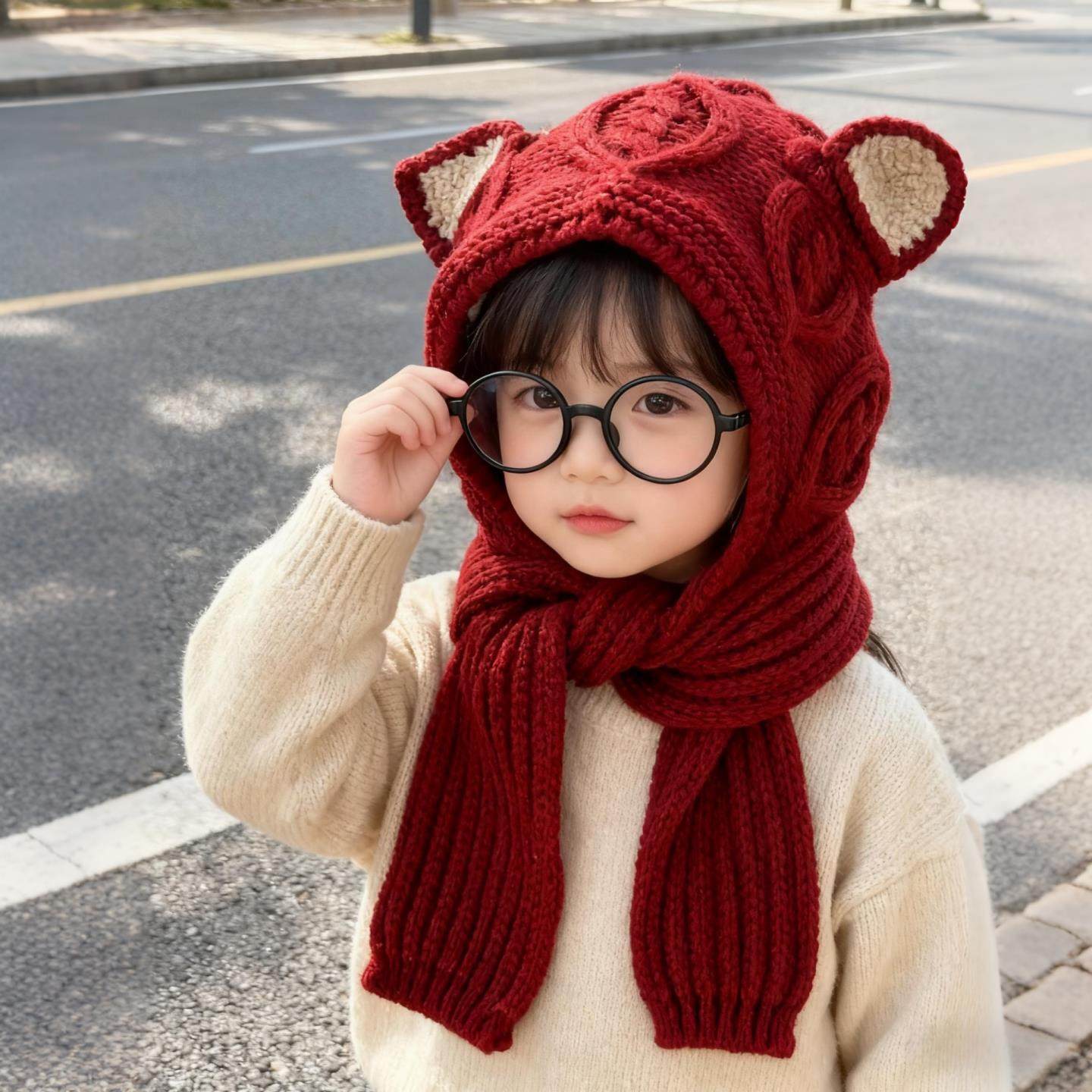 2025新款儿童帽子围巾一体帽秋冬季加厚保暖针织毛线帽防风护耳帽,童装/婴儿装/亲子装,帽子,淘宝优惠券,粉丝福利购,淘宝优惠卷