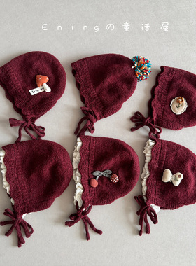 婴儿帽子冬季韩版红色针织护耳帽新年圣诞保暖女童宝宝公主毛线帽