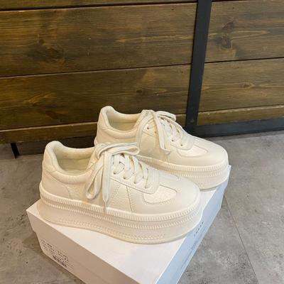 真皮加绒松糕厚底休闲小白鞋女