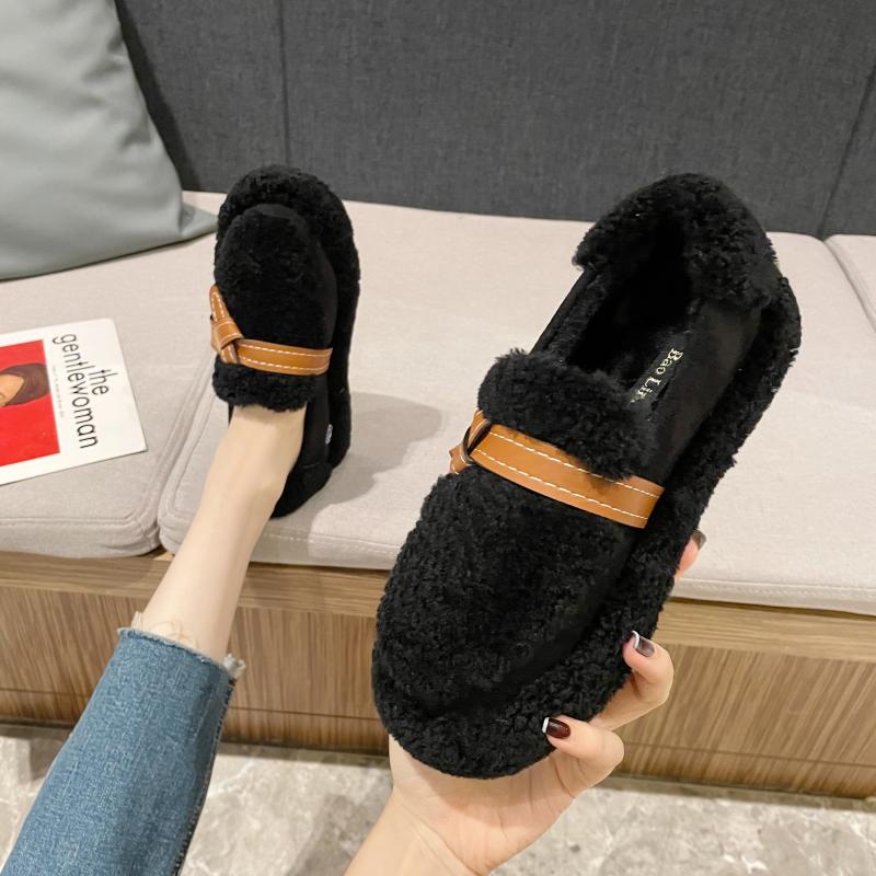 毛毛鞋女冬外穿厚底加绒豆豆鞋