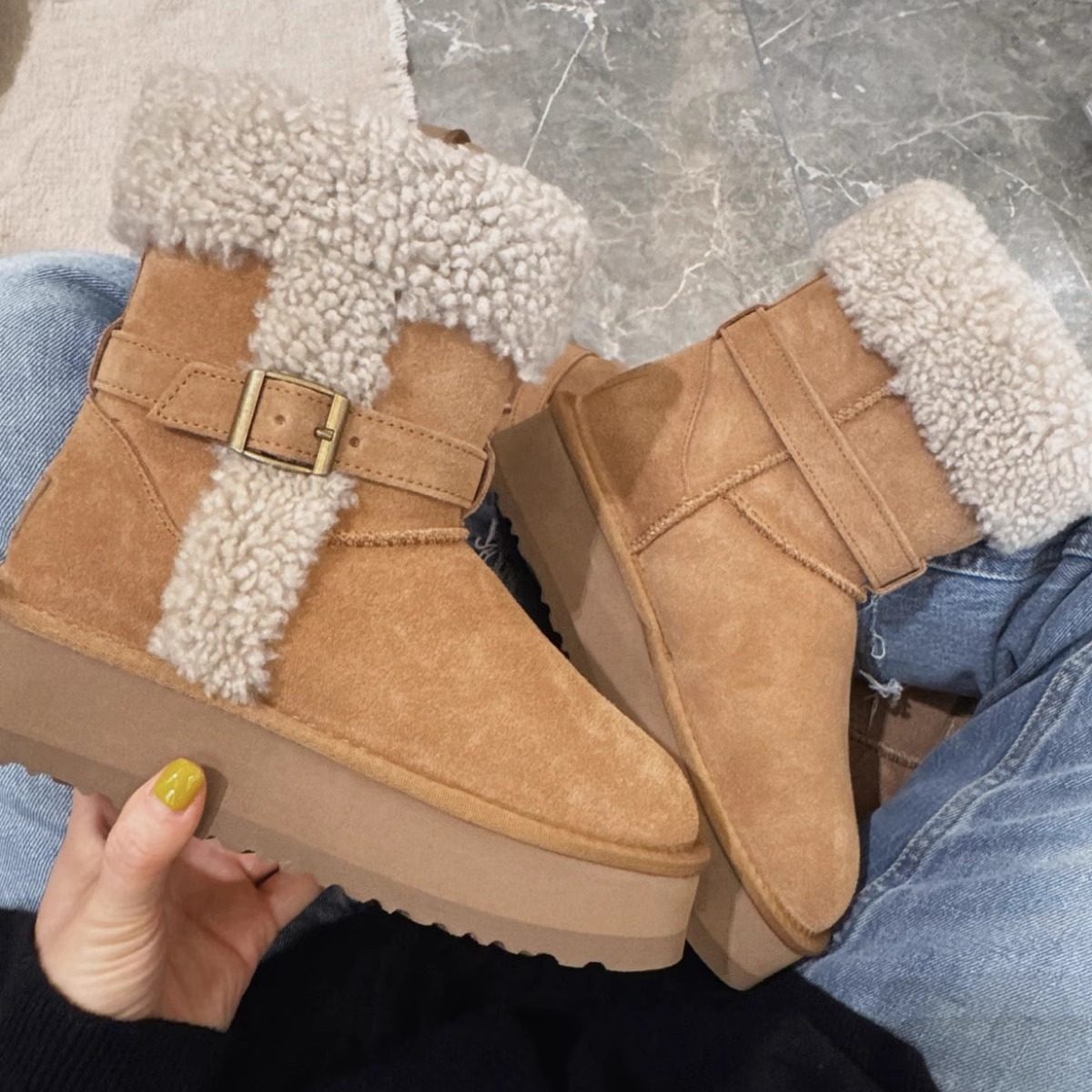 厚底羊羔毛毛雪地靴女2025冬季新款真皮加绒加厚保暖棉鞋短靴棉靴,女鞋,时尚雪地靴,淘宝优惠券,粉丝福利购,淘宝优惠卷