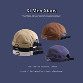 韩版 街头嘻哈雅痞帽无檐瓜皮帽子男女秋季 亲子刺绣米色儿童地主帽