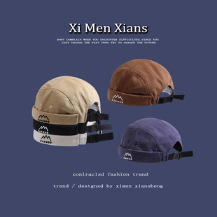 韩版街头嘻哈雅痞帽无檐瓜皮帽子男女秋季亲子刺绣米色儿童地主帽