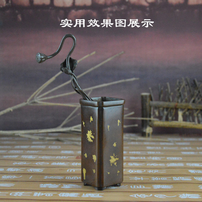 仿古四方洒金香道瓶纯铜苏工灰押