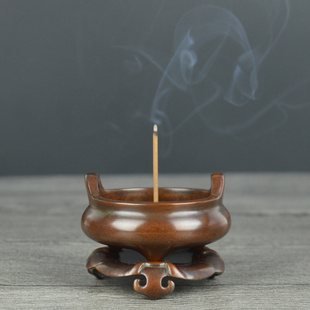 姑苏三足纯铜冲耳炉带底座仿古大明宣德炉铜香炉供奉家用客厅禅意