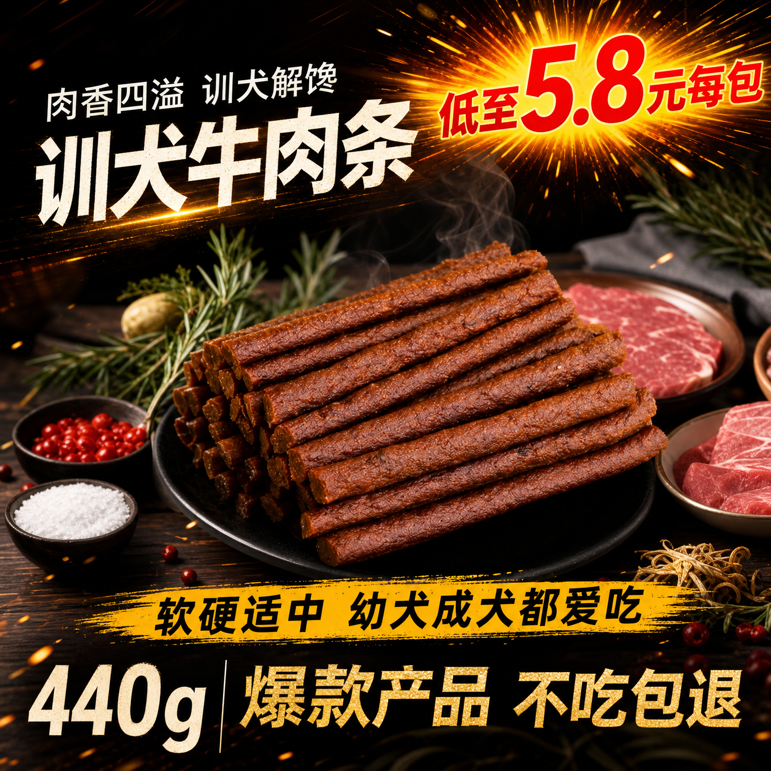 宠物狗狗零食牛肉条训练奖励零食大小型犬幼犬磨牙烘干原味牛肉棒