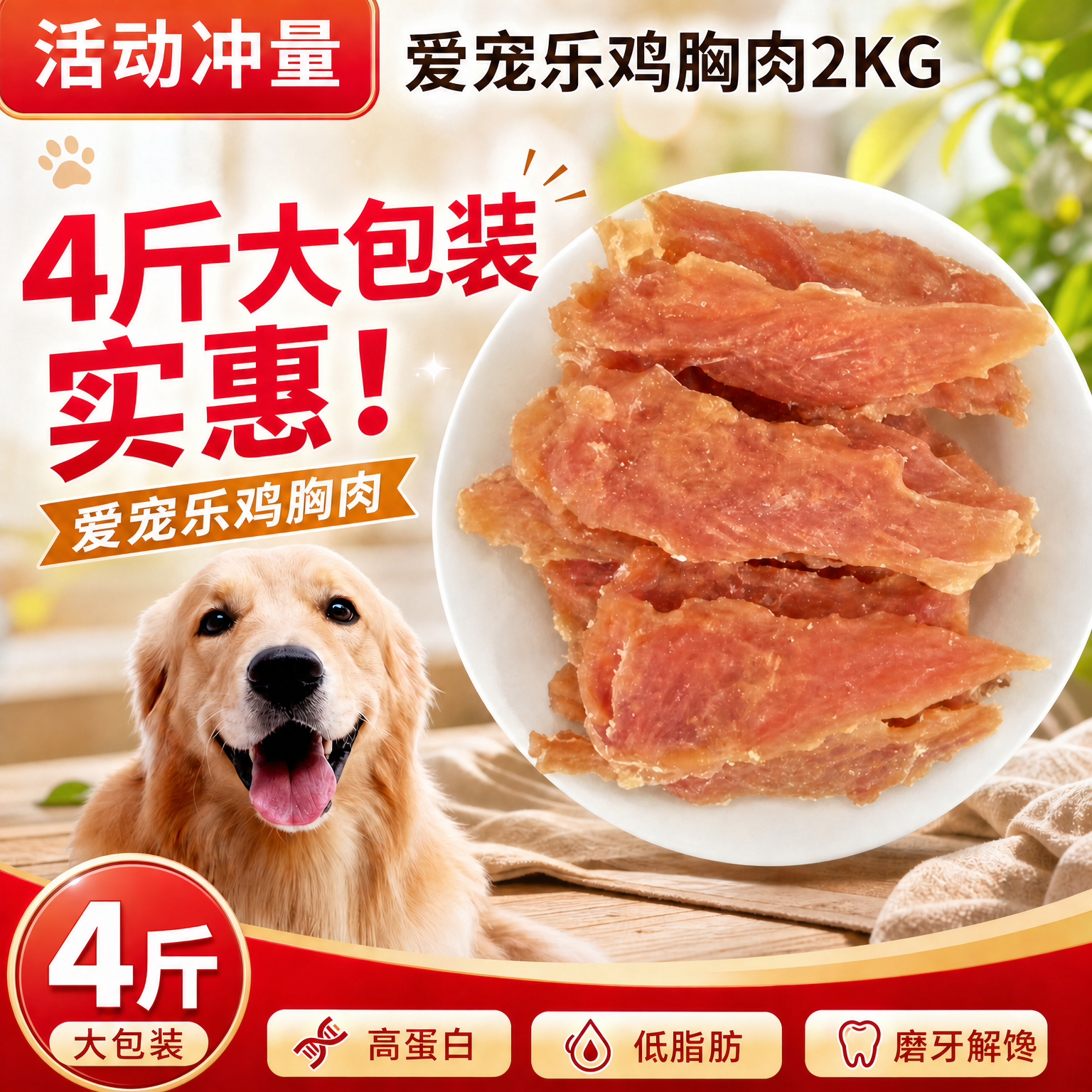 爱宠乐鸡胸肉宠物鸡肉干4斤幼犬磨牙解馋中小型犬训练解馋鸡肉干
