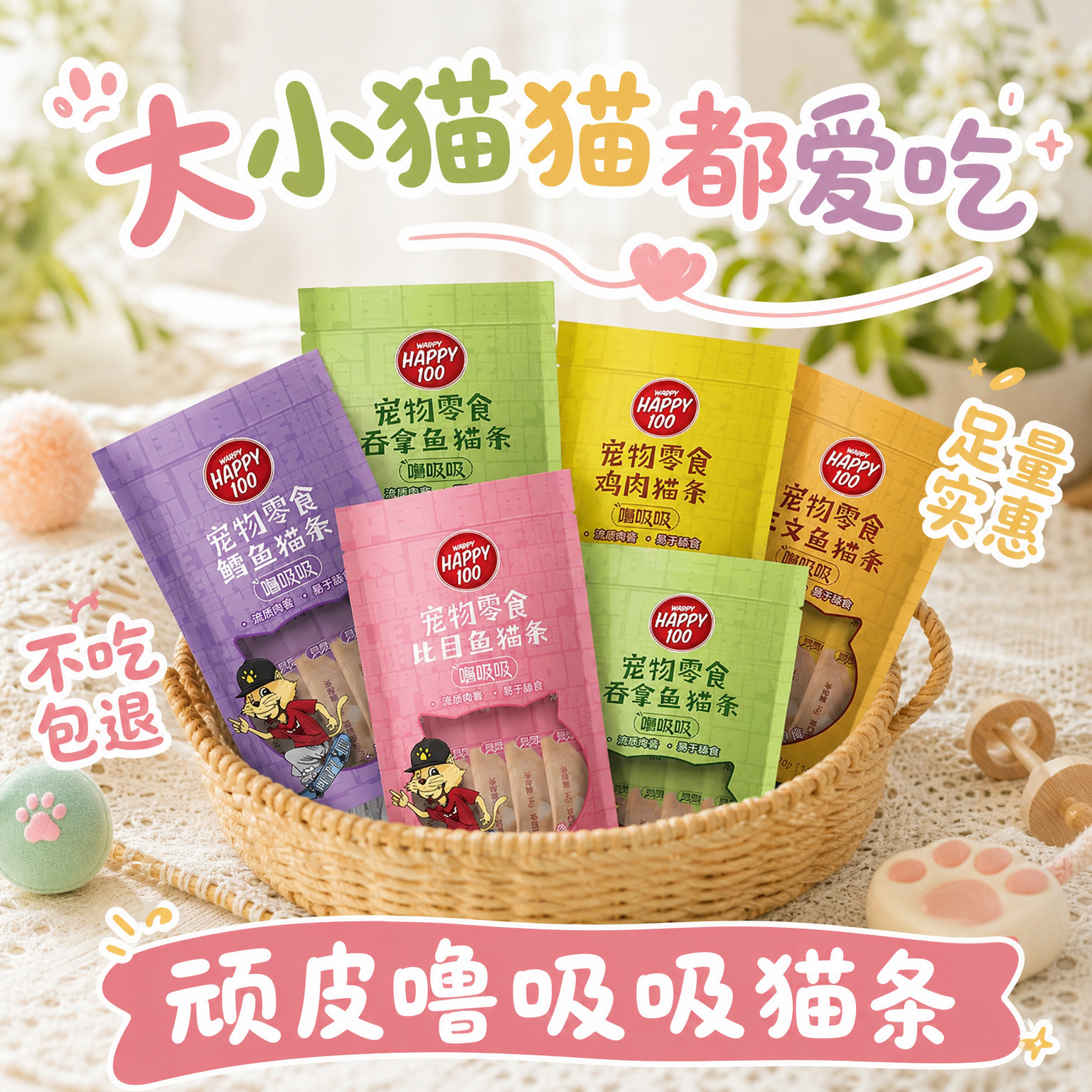猫咪零食顽皮噜吸吸猫条整箱