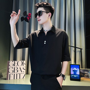 CS262-P58 控78 夏季中袖衬衫社会小伙潮流男套头衬衣 卡1图片