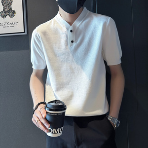 PL90-P58 控78 男潮青少年店主风小伙修身针织短袖polo衫 白3图片