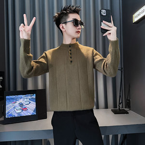 MY208-P78 控108 社会小伙假两件毛衣打底男针织衫线衣 白图片