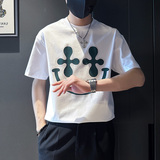 TX350-P48控68春夏店主风社会小伙男潮圆领短袖T恤tee男黑3，男装T恤，电商A343