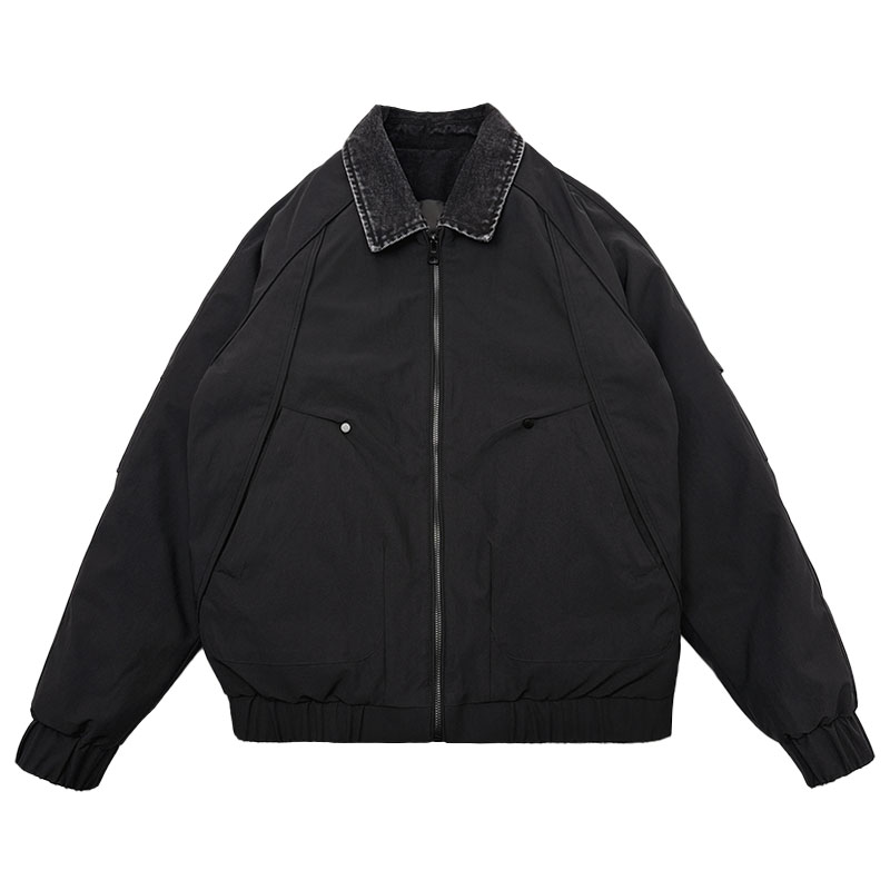 CF158-P138控178社会小伙点假两件棉衣外套潮流棉服男棉袄黑,男装棉衣,电商A343