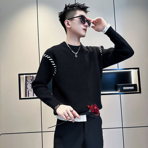 MY174-P68 控98 社会小伙毛衣打底男针织衫线衣 黑色2图片